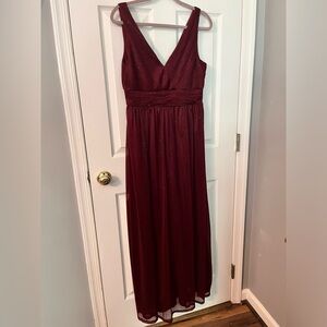 Burgundy V Neck Sparkly Evening Dress